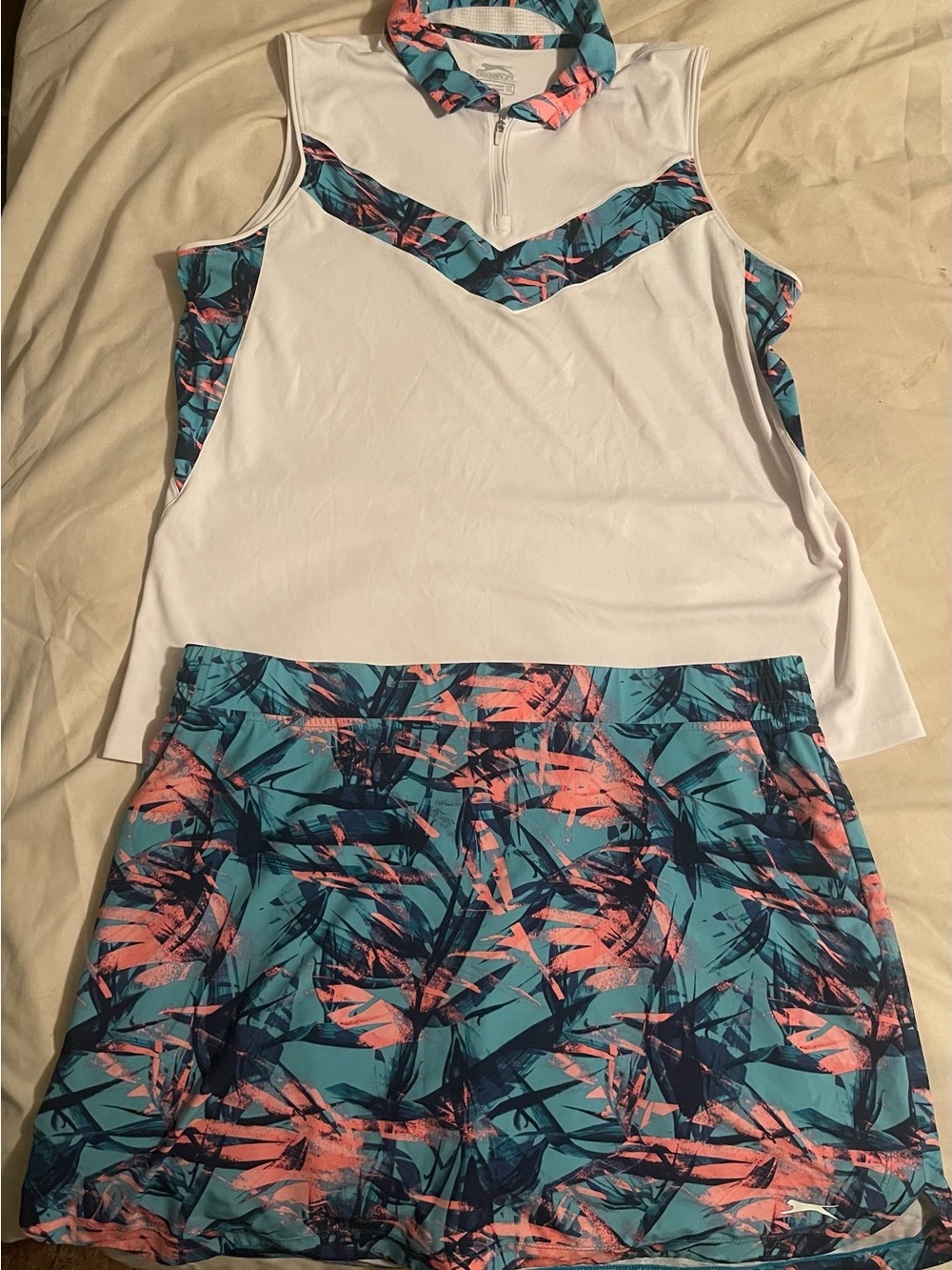 Slazenger White Tank with Teal & Coral Tropical Skirt